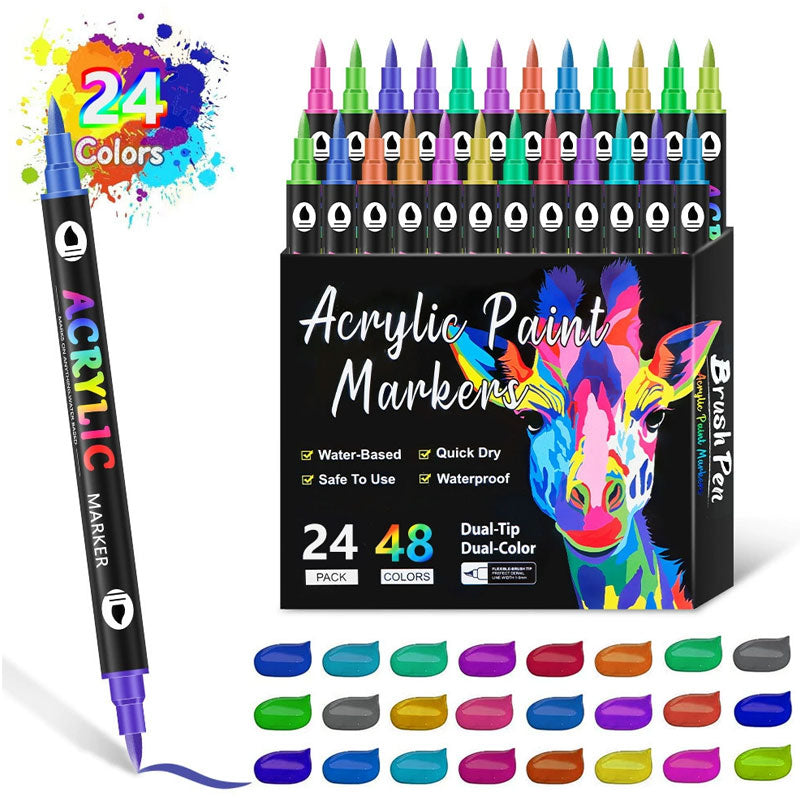 Dual Tip Acrylic Paint Pen Marker - 24/48/72 Colours