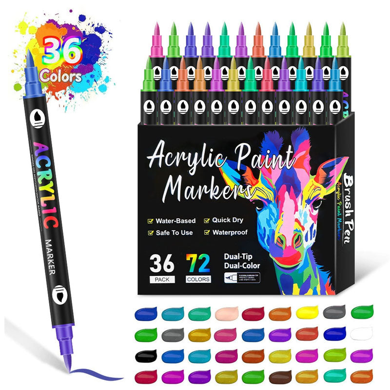 Dual Tip Acrylic Paint Pen Marker - 24/48/72 Colours