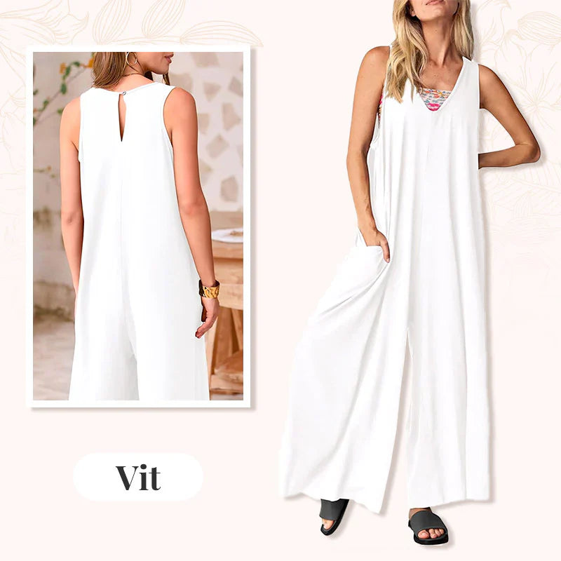 🔥Sista dagen 49% RABATT🔥V-ringad ärmlös jumpsuit med vida ben för kvinnor