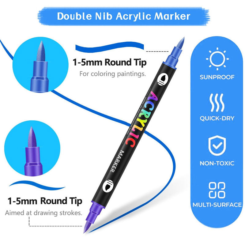 Dual Tip Acrylic Paint Pen Marker - 24/48/72 Colours