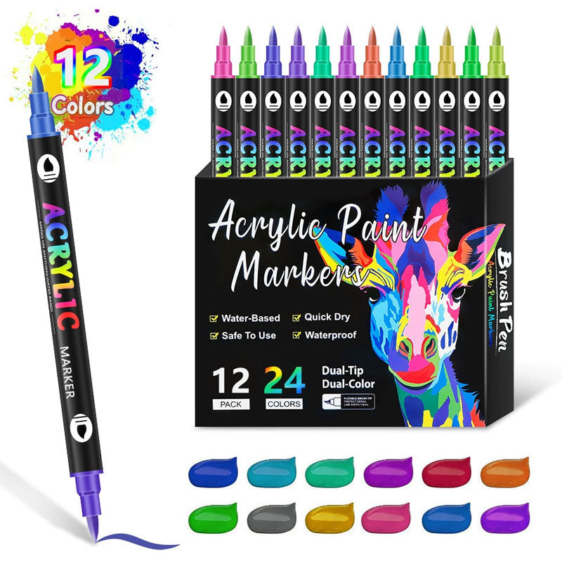 Dual Tip Acrylic Paint Pen Marker - 24/48/72 Colours